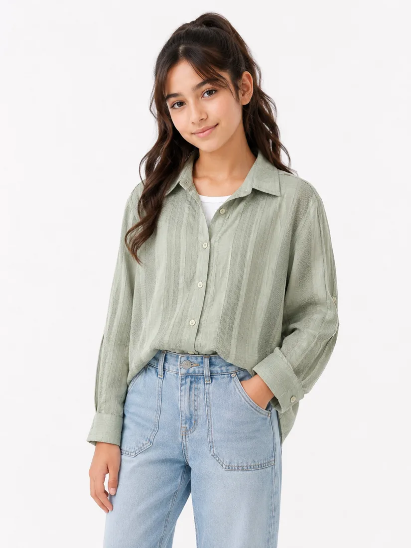 شومیز سبز دخترانه همراه شلوار جین